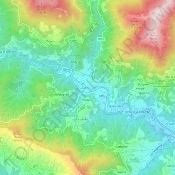 Mapa topográfico Gattorna, altitud, relieve