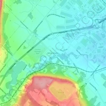 Mapa topográfico Milton Heights, altitud, relieve