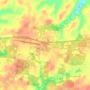 Mapa topográfico Tennessee City, altitud, relieve