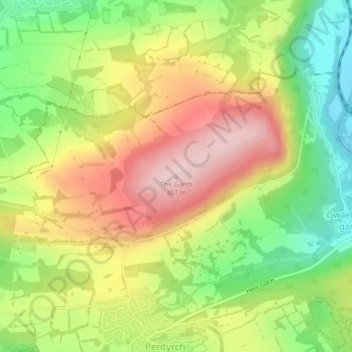 Mapa topográfico The Garth, altitud, relieve