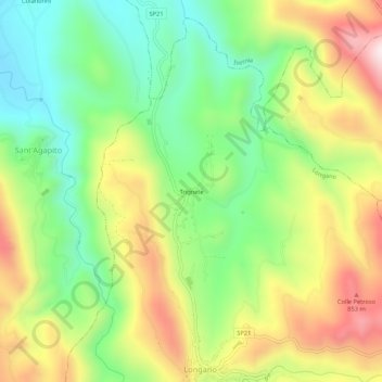 Mapa topográfico Trignete, altitud, relieve