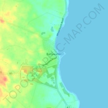 Mapa topográfico Ballywalter, altitud, relieve