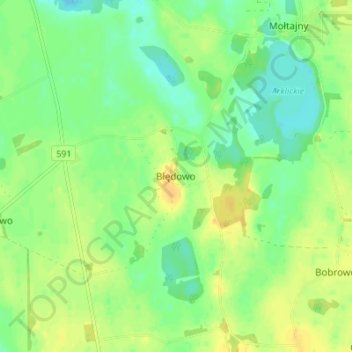 Mapa topográfico Błędowo, altitud, relieve