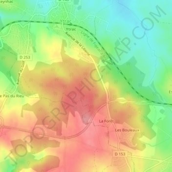 Mapa topográfico Forêt de Branviel, altitud, relieve