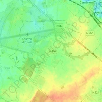 Mapa topográfico Bauffe, altitud, relieve