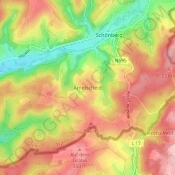 Mapa topográfico Amelscheid, altitud, relieve