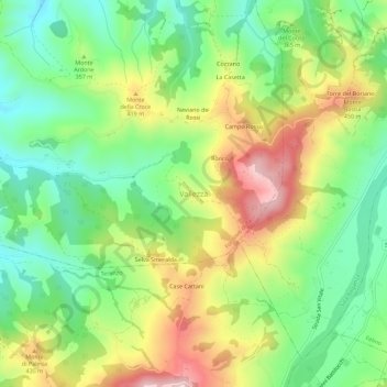Mapa topográfico Vallezza, altitud, relieve
