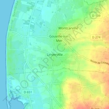Mapa topográfico Linverville, altitud, relieve