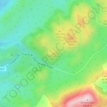 Mapa topográfico Los Bancos, altitud, relieve