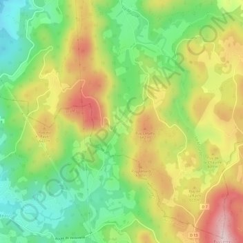 Mapa topográfico Brudieux, altitud, relieve