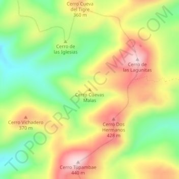 Mapa topográfico Cerro Cuevas Malas, altitud, relieve