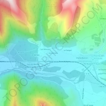 Mapa topográfico Les Sarrons, altitud, relieve