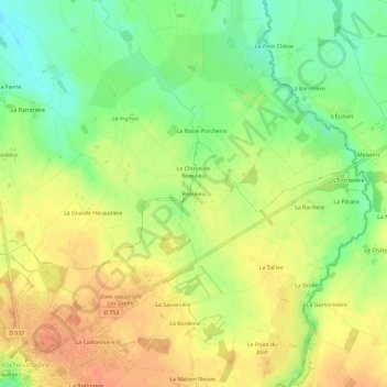 Mapa topográfico Beaulieu, altitud, relieve