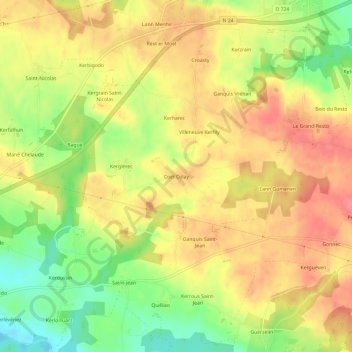 Mapa topográfico Coët Colay, altitud, relieve