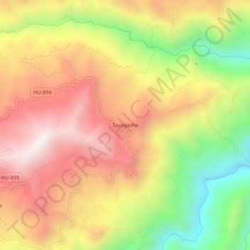 Mapa topográfico Tayagasha, altitud, relieve