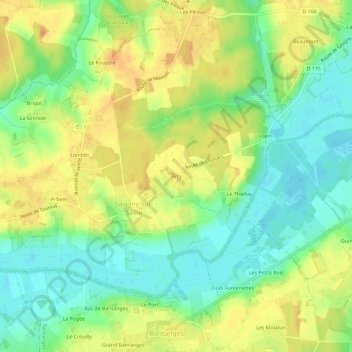 Mapa topográfico Arcy, altitud, relieve