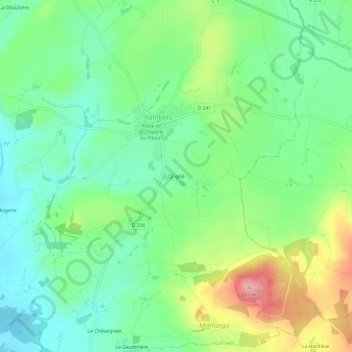 Mapa topográfico Origné, altitud, relieve