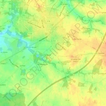 Mapa topográfico La Borderie, altitud, relieve