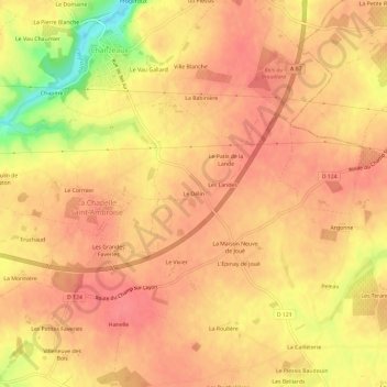 Mapa topográfico Le Délin, altitud, relieve