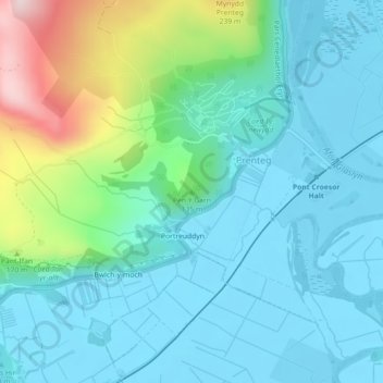 Mapa topográfico Pen Y Garn, altitud, relieve