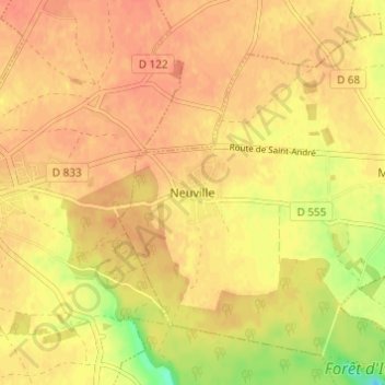 Mapa topográfico Neuville, altitud, relieve