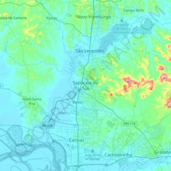 Mapa topográfico Sapucaia do Sul, altitud, relieve