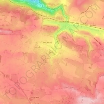 Mapa topográfico Bouffies, altitud, relieve