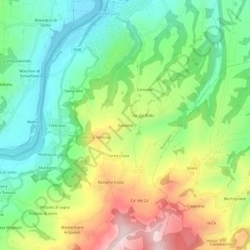 Mapa topográfico Bassano, altitud, relieve