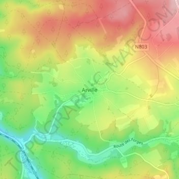 Mapa topográfico Arville, altitud, relieve