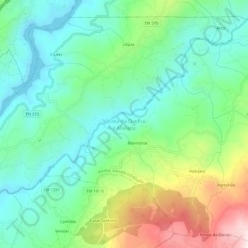 Mapa topográfico Várzea da Ovelha e Aliviada, altitud, relieve