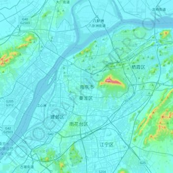 Mapa topográfico Nanjing, altitud, relieve