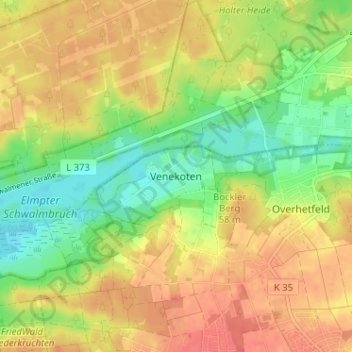 Mapa topográfico Venekoten, altitud, relieve