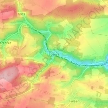 Mapa topográfico Sosoye, altitud, relieve