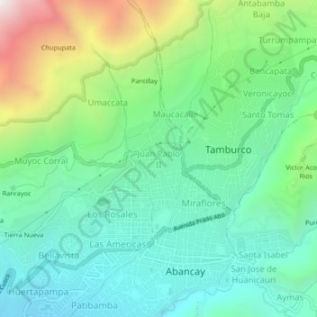 Mapa topográfico Juan Pablo II, altitud, relieve