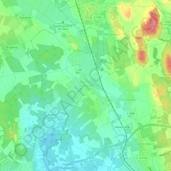 Mapa topográfico Kluftern, altitud, relieve