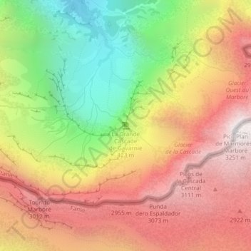 Mapa topográfico Cascada de Gavarnie, altitud, relieve