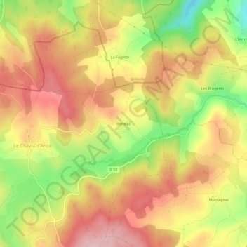 Mapa topográfico Boirelac, altitud, relieve
