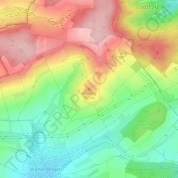 Mapa topográfico Bisberg, altitud, relieve