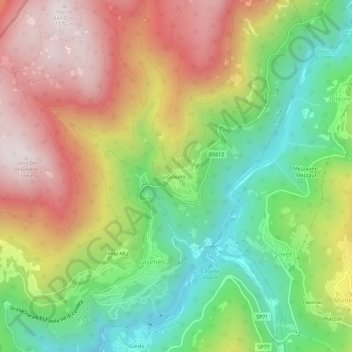 Mapa topográfico Grauno, altitud, relieve