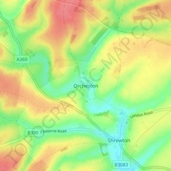 Mapa topográfico Orcheston, altitud, relieve