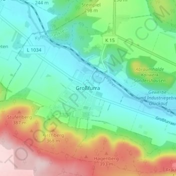 Mapa topográfico Großfurra, altitud, relieve