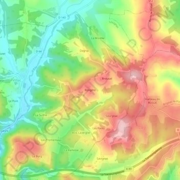 Mapa topográfico Rongère, altitud, relieve