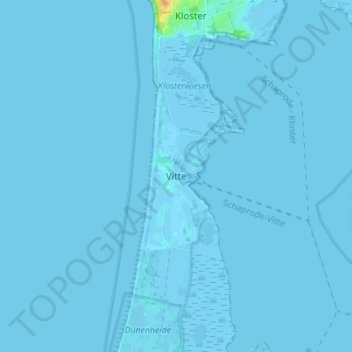 Mapa topográfico Vitte, altitud, relieve