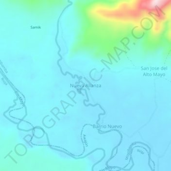 Mapa topográfico Nueva Alianza, altitud, relieve