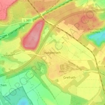Mapa topográfico Habbelrath, altitud, relieve