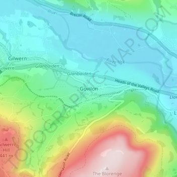Mapa topográfico Govilon, altitud, relieve