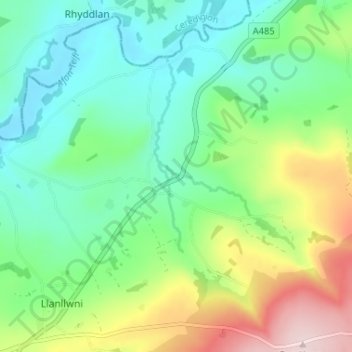 Mapa topográfico Aber-Giar, altitud, relieve