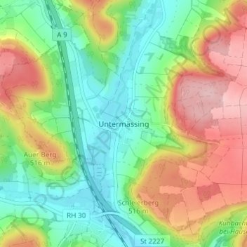 Mapa topográfico Untermässing, altitud, relieve