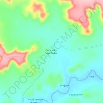 Mapa topográfico Sucuriú Rio das Ondas, altitud, relieve