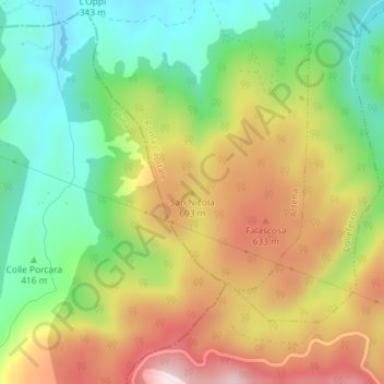 Mapa topográfico San Nicola, altitud, relieve